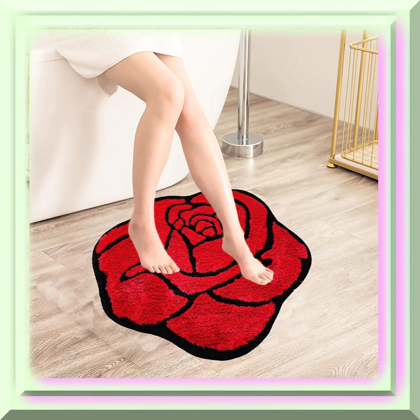 Red Rose Non Slip Bath Rug 25.6"x23.6"