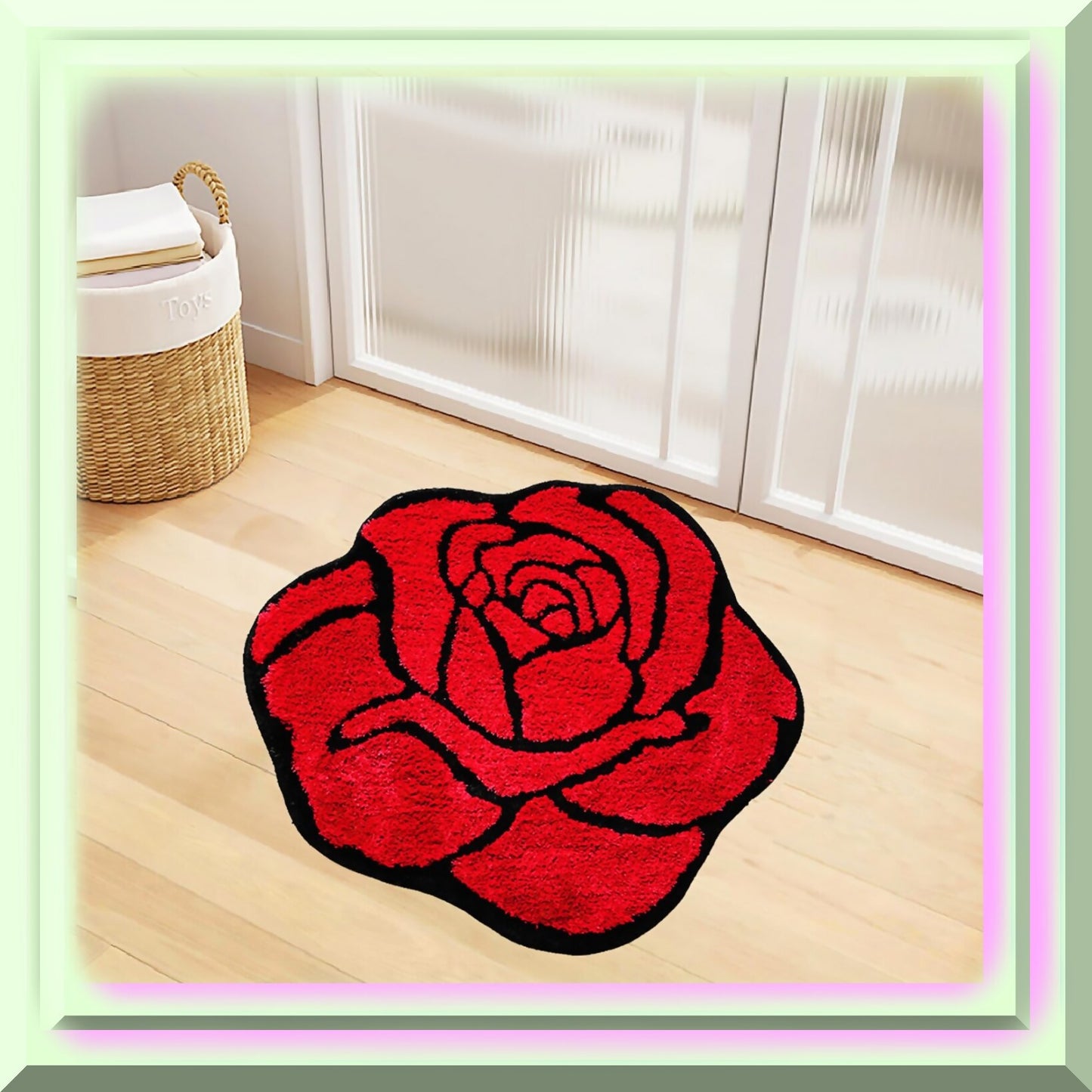 Red Rose Non Slip Bath Rug 25.6"x23.6"