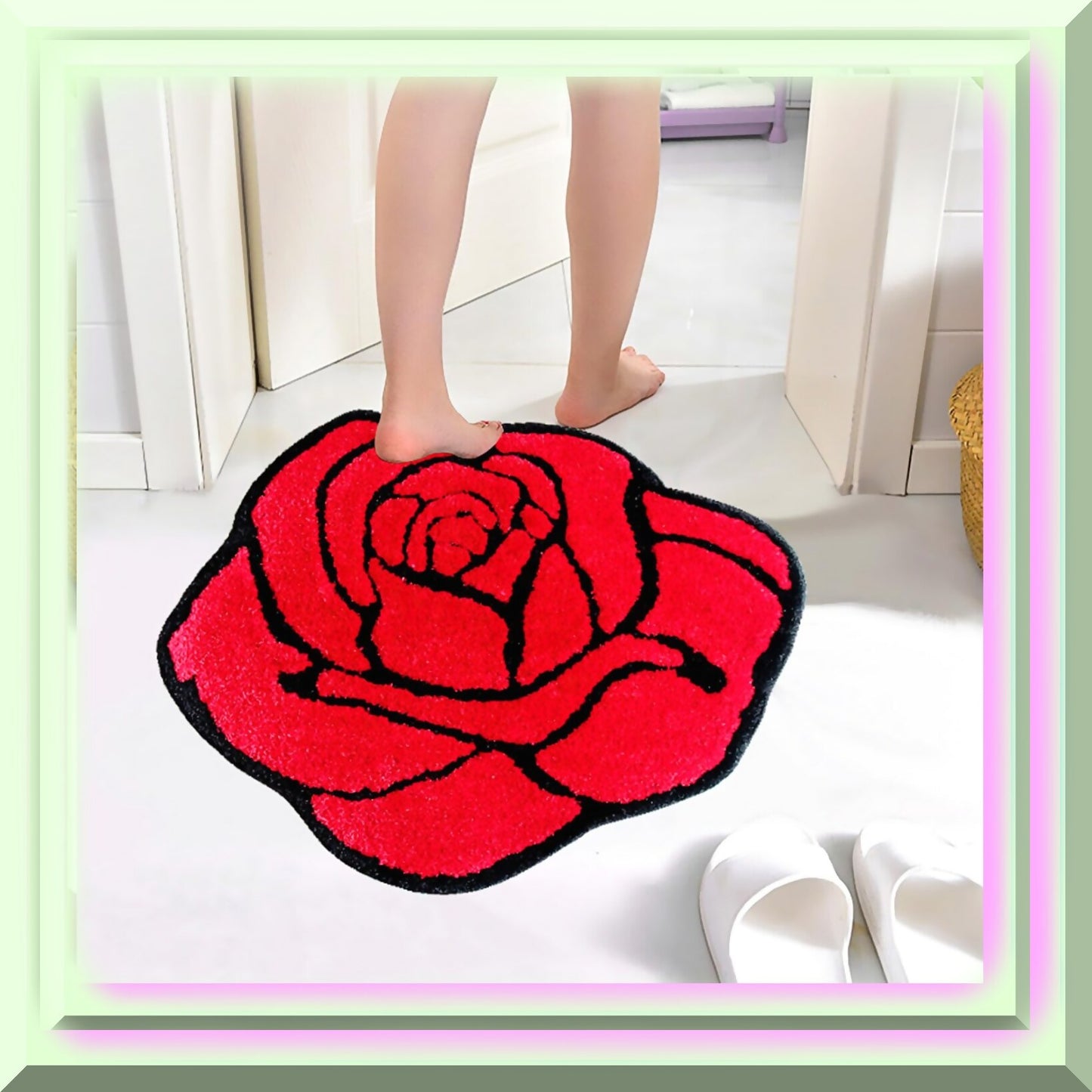 Red Rose Non Slip Bath Rug 25.6"x23.6"