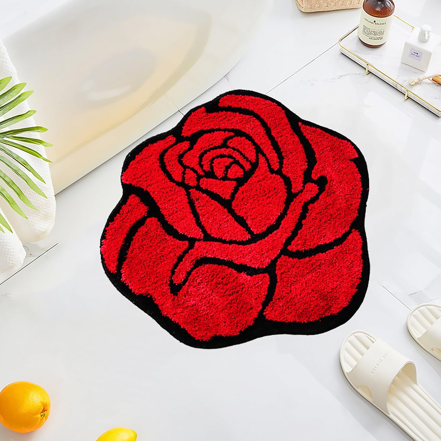 Red Rose Non Slip Bath Rug 25.6"x23.6"