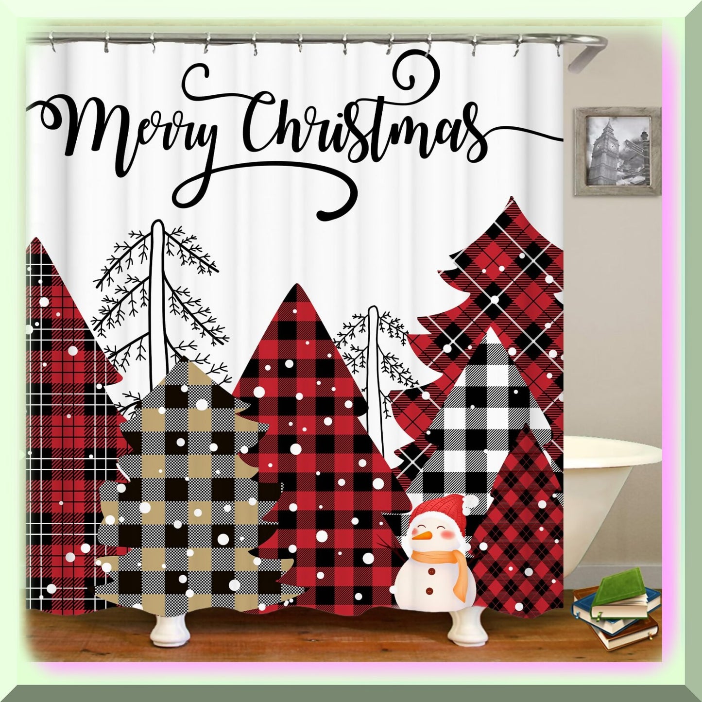 Shower Curtain Set with Rugs, Xmas Tree, Snowflake