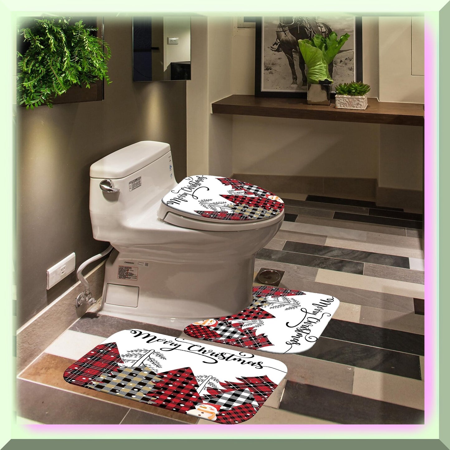 Shower Curtain Set with Rugs, Xmas Tree, Snowflake