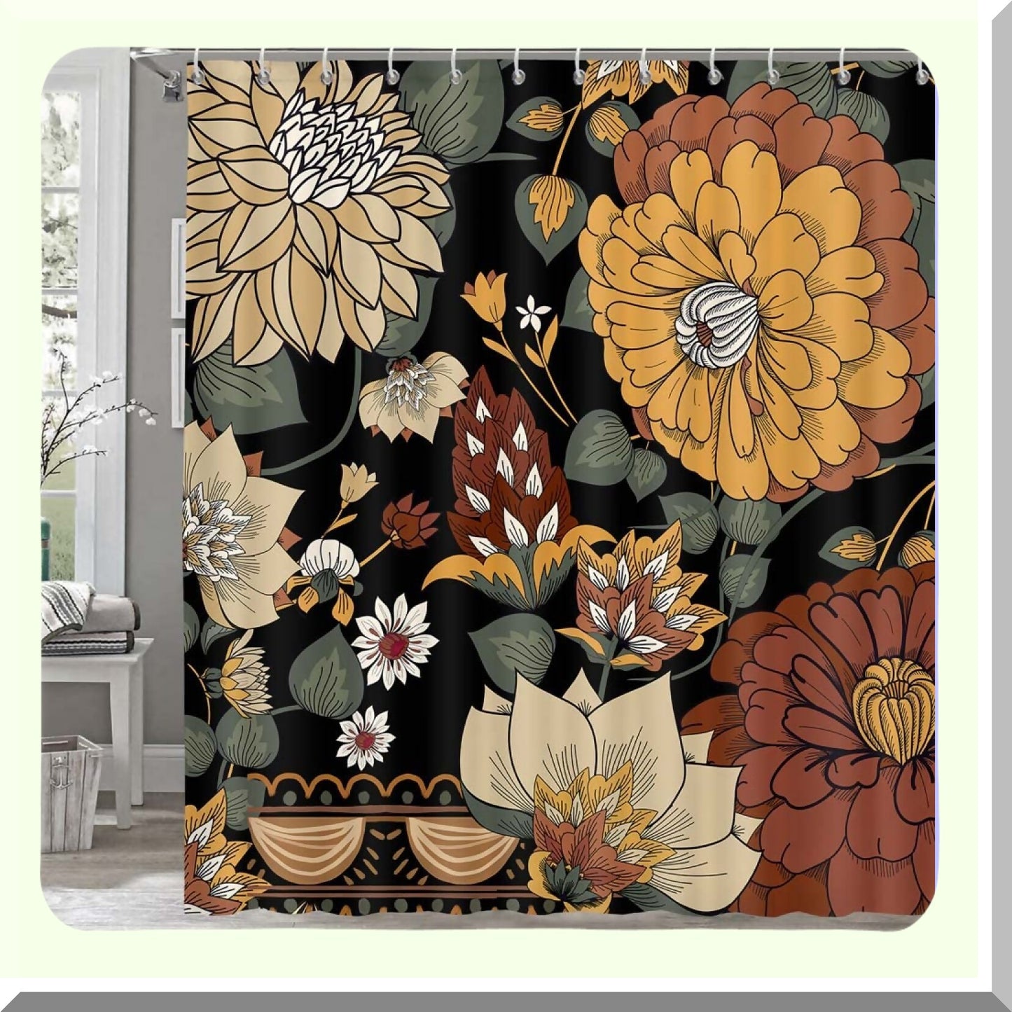Bohemian Floral Botanical Shower Curtain 69x72