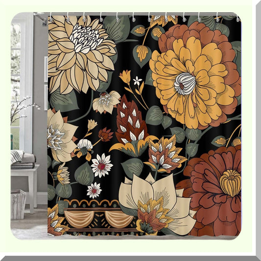 Bohemian Floral Botanical Shower Curtain 69x72