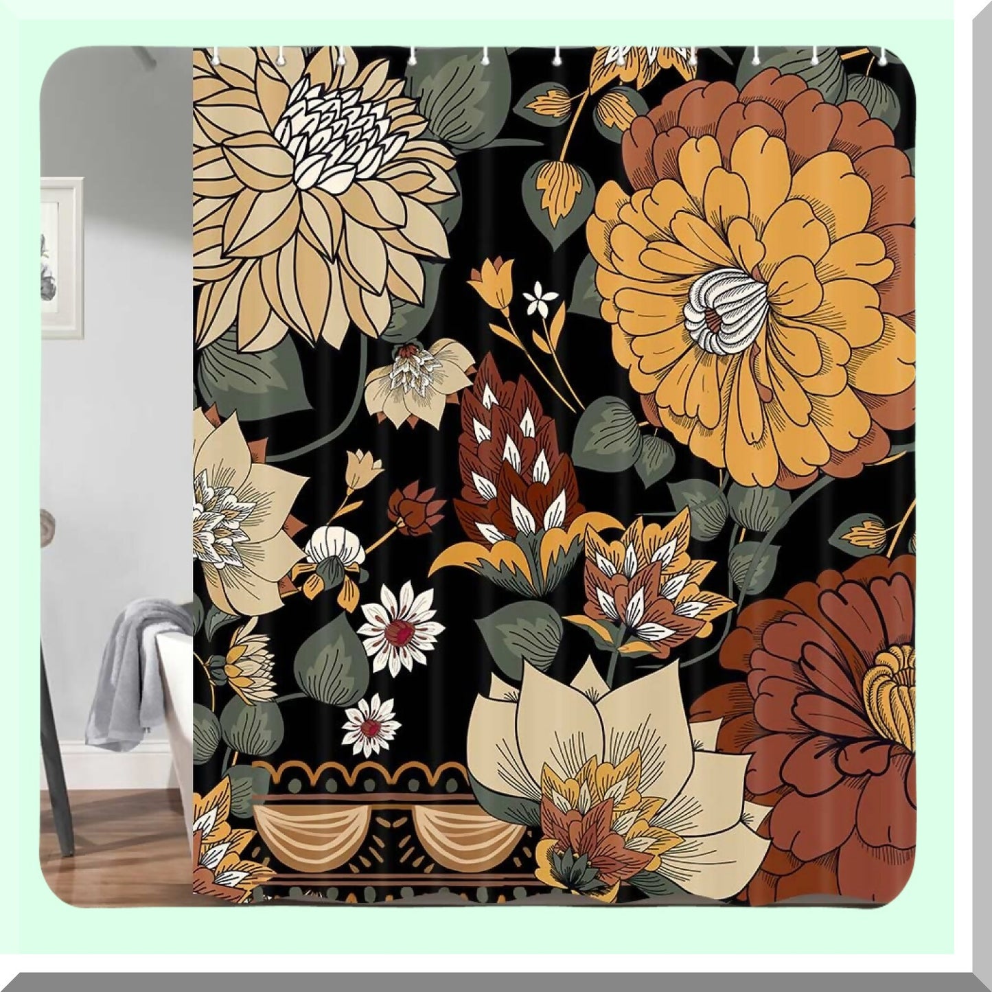 Bohemian Floral Botanical Shower Curtain 69x72