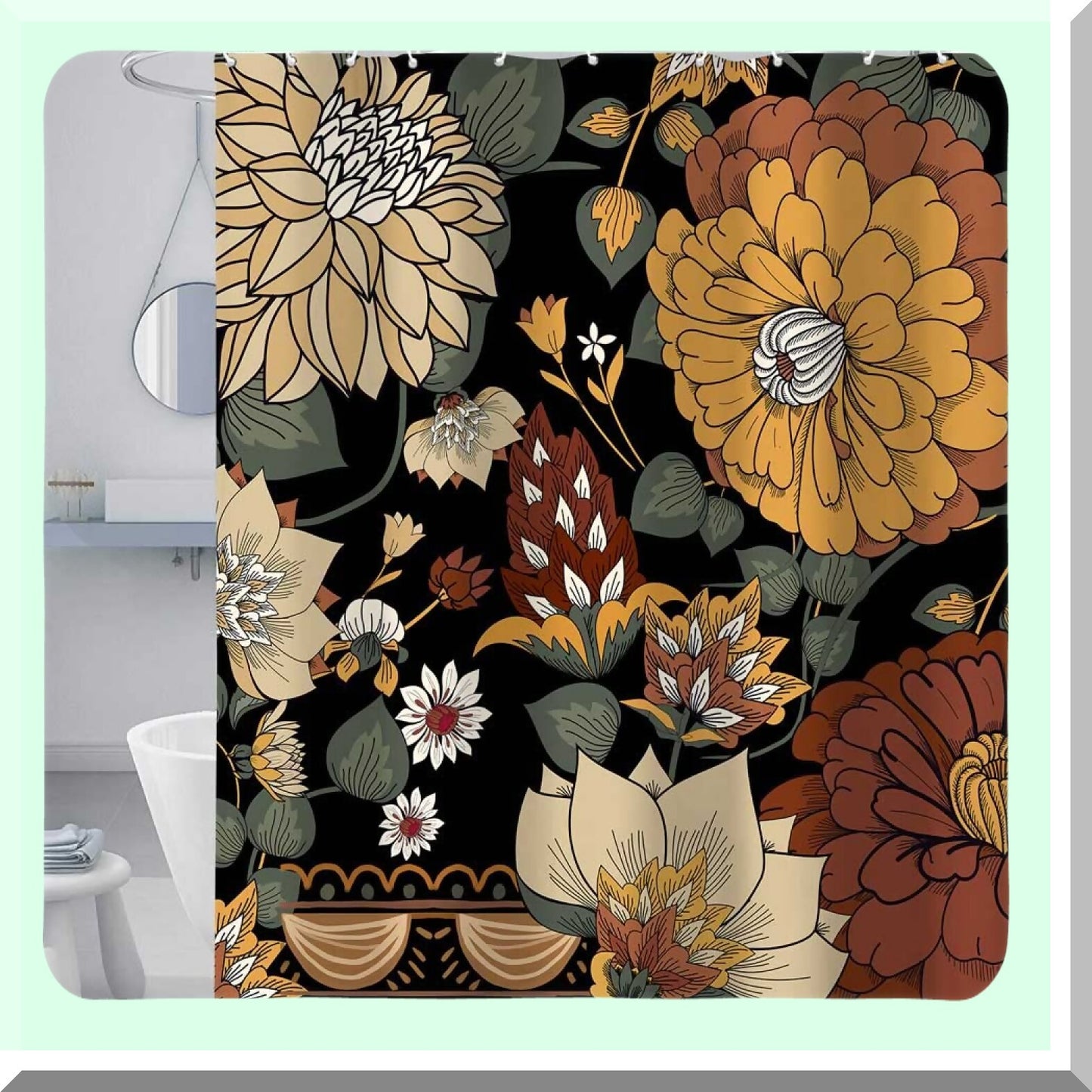 Bohemian Floral Botanical Shower Curtain 69x72