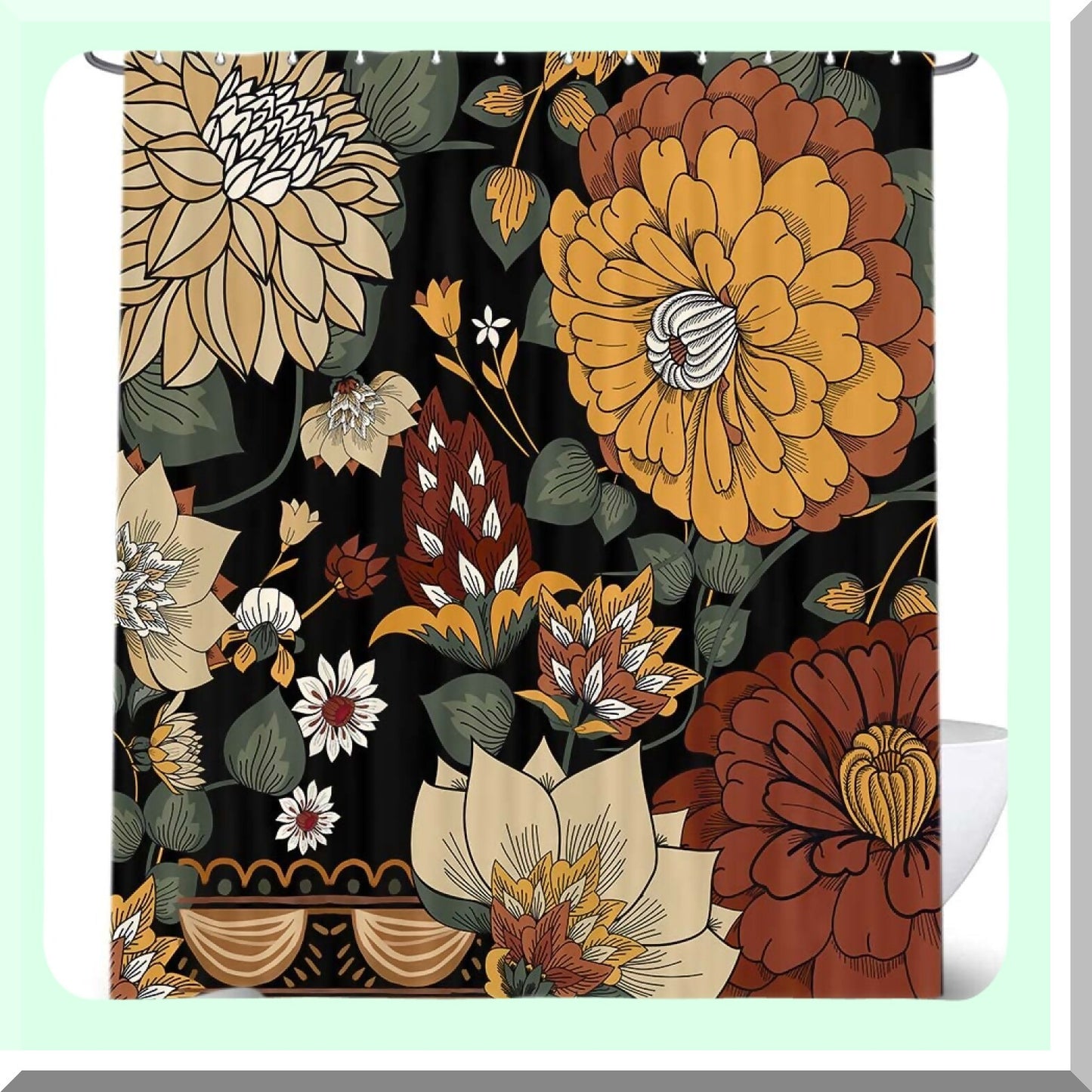 Bohemian Floral Botanical Shower Curtain 69x72