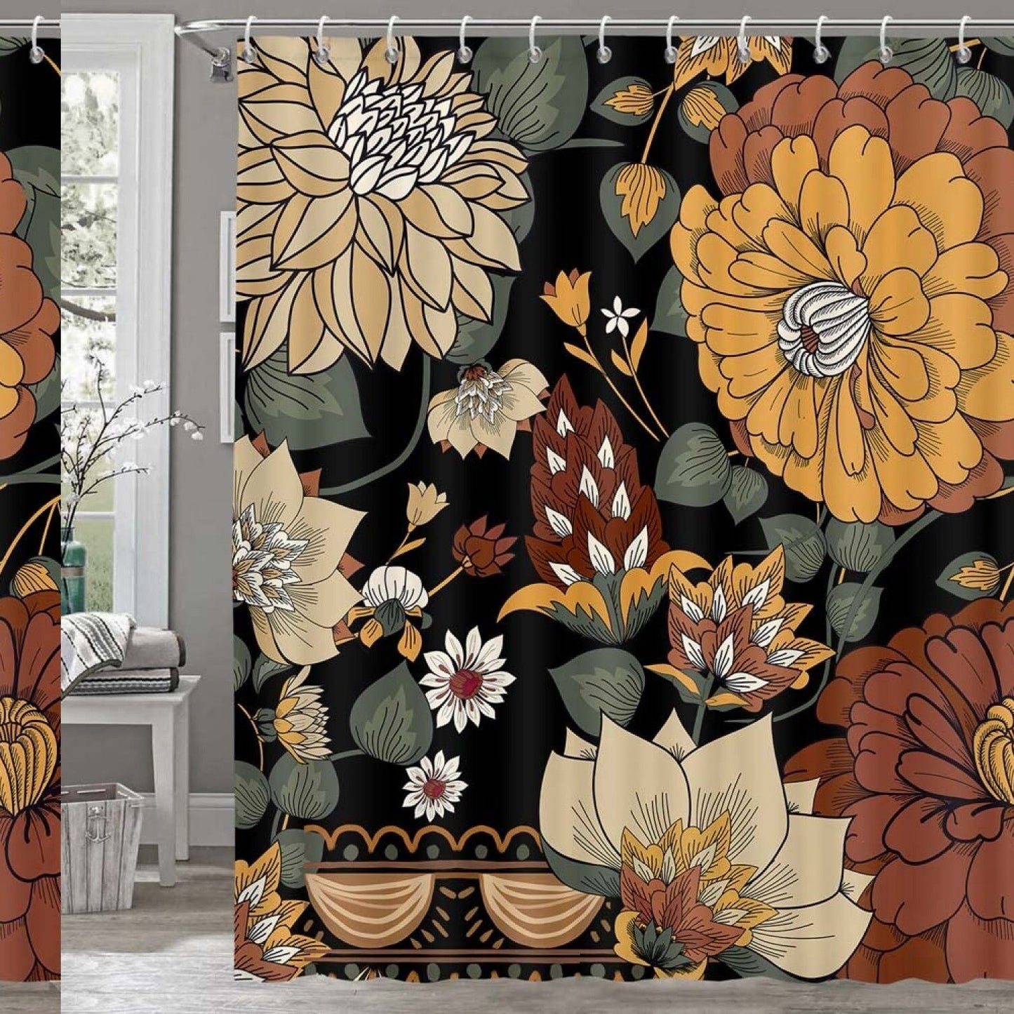 Bohemian Floral Botanical Shower Curtain 69x72