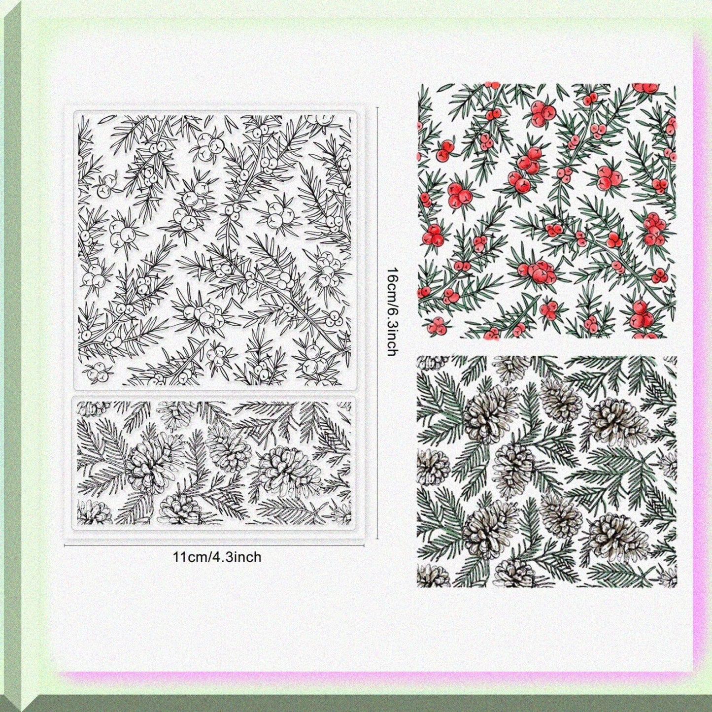 Clear Holly Berry Leaves Pine Cones Silicone Stamps Set
