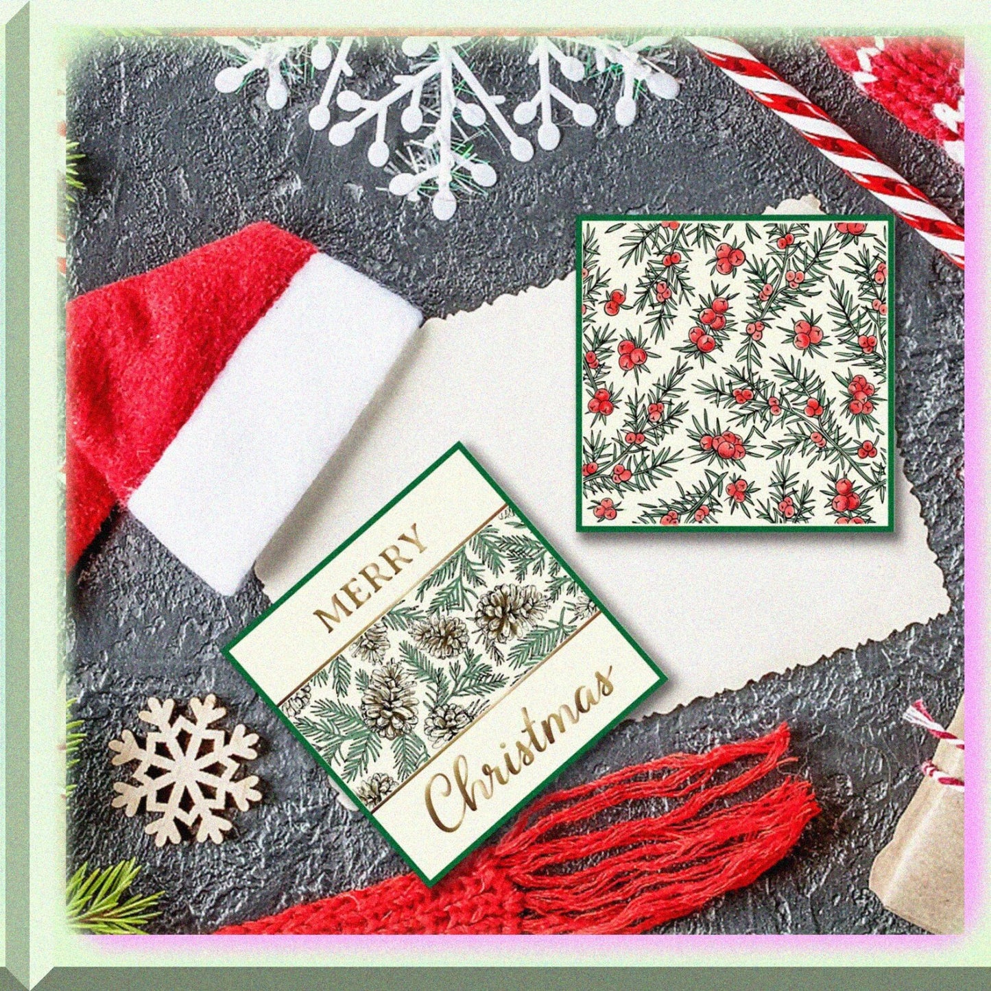 Clear Holly Berry Leaves Pine Cones Silicone Stamps Set