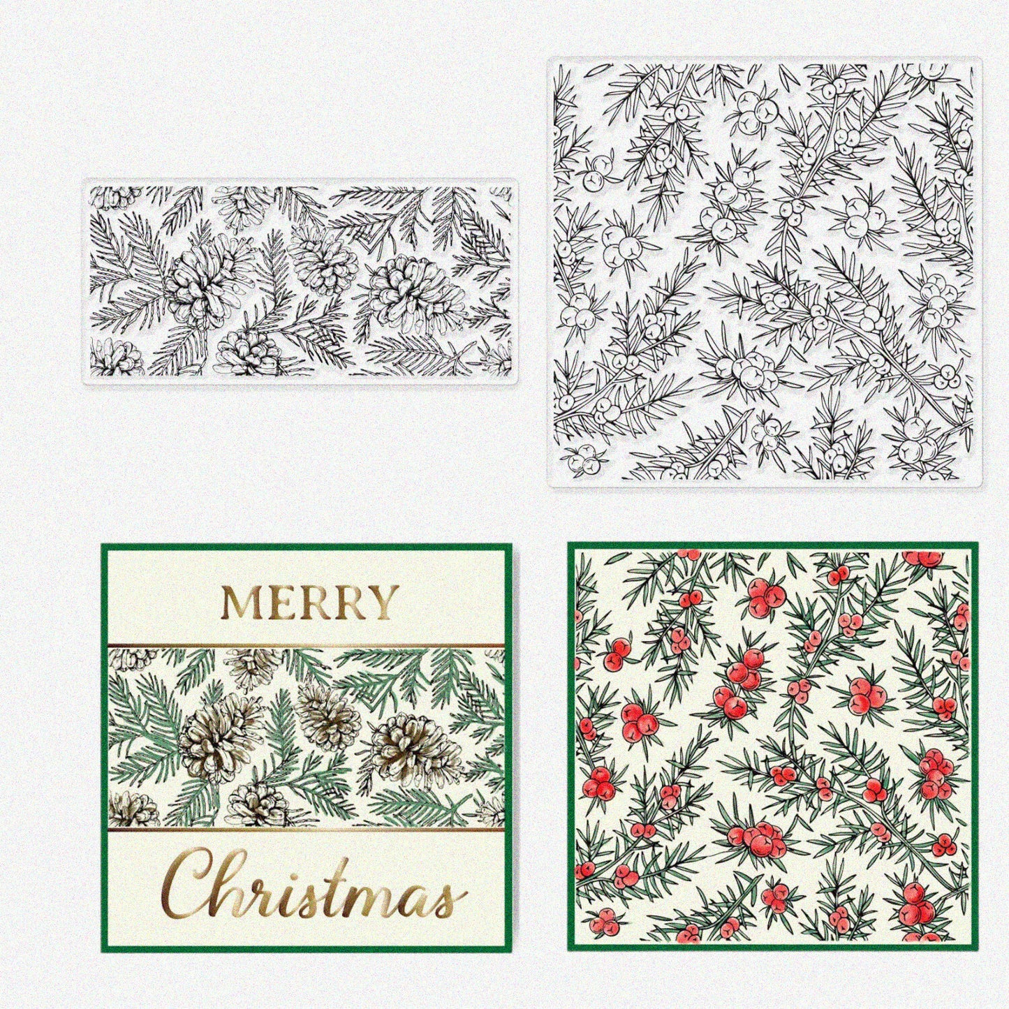 Clear Holly Berry Leaves Pine Cones Silicone Stamps Set