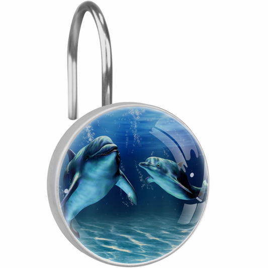 Dolphins Stainless Steel Shower Curtain Hooks Set of 12