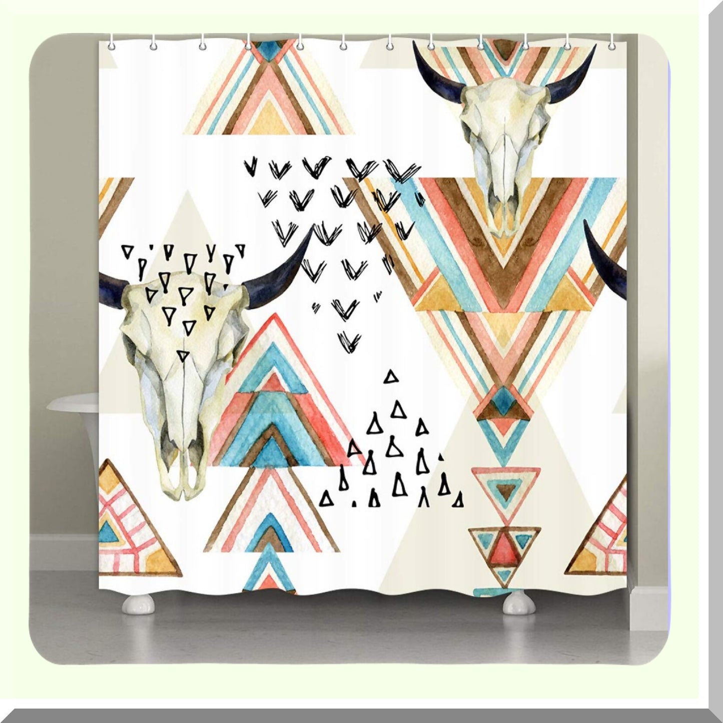 Western Boho Shower Curtain 60x72 Southwestern Trible Skull