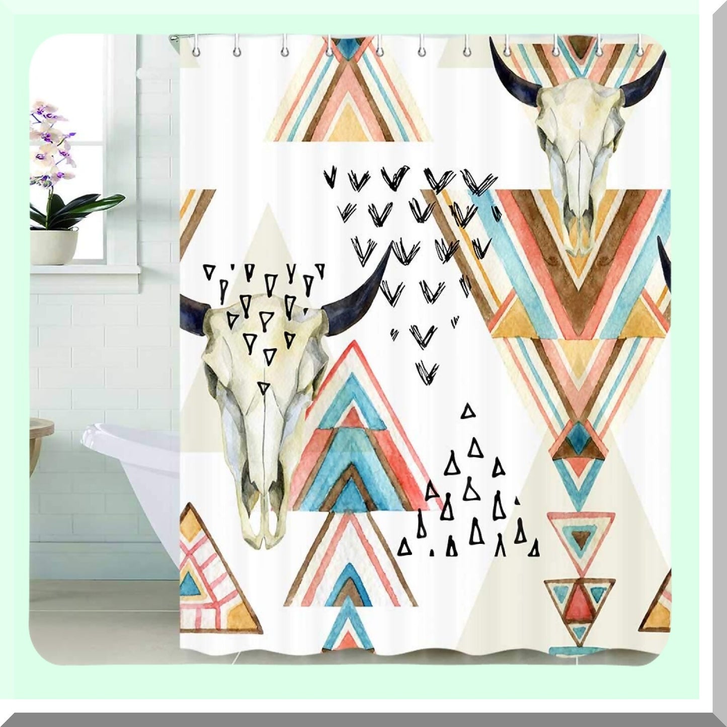 Western Boho Shower Curtain 60x72 Southwestern Trible Skull