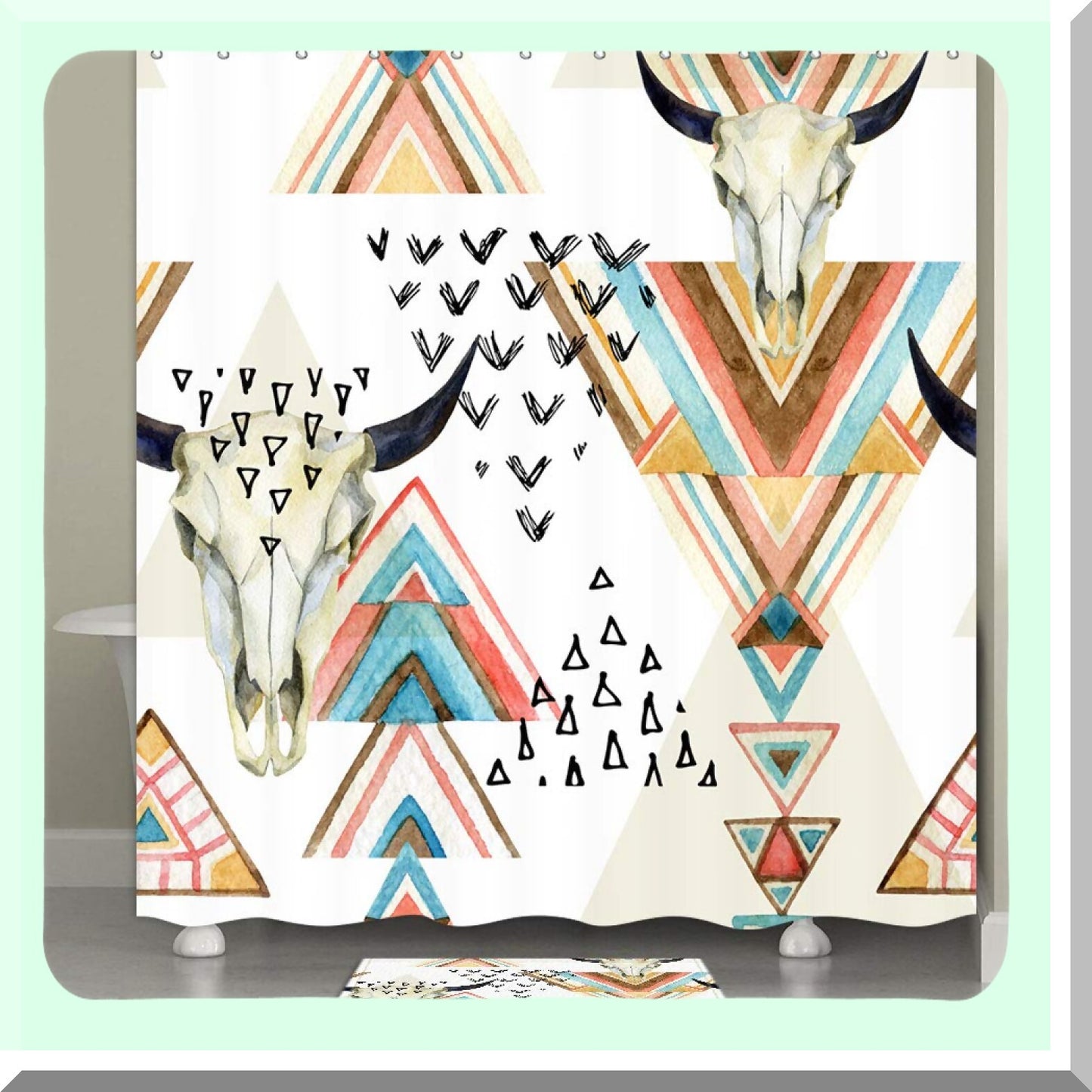 Western Boho Shower Curtain 60x72 Southwestern Trible Skull
