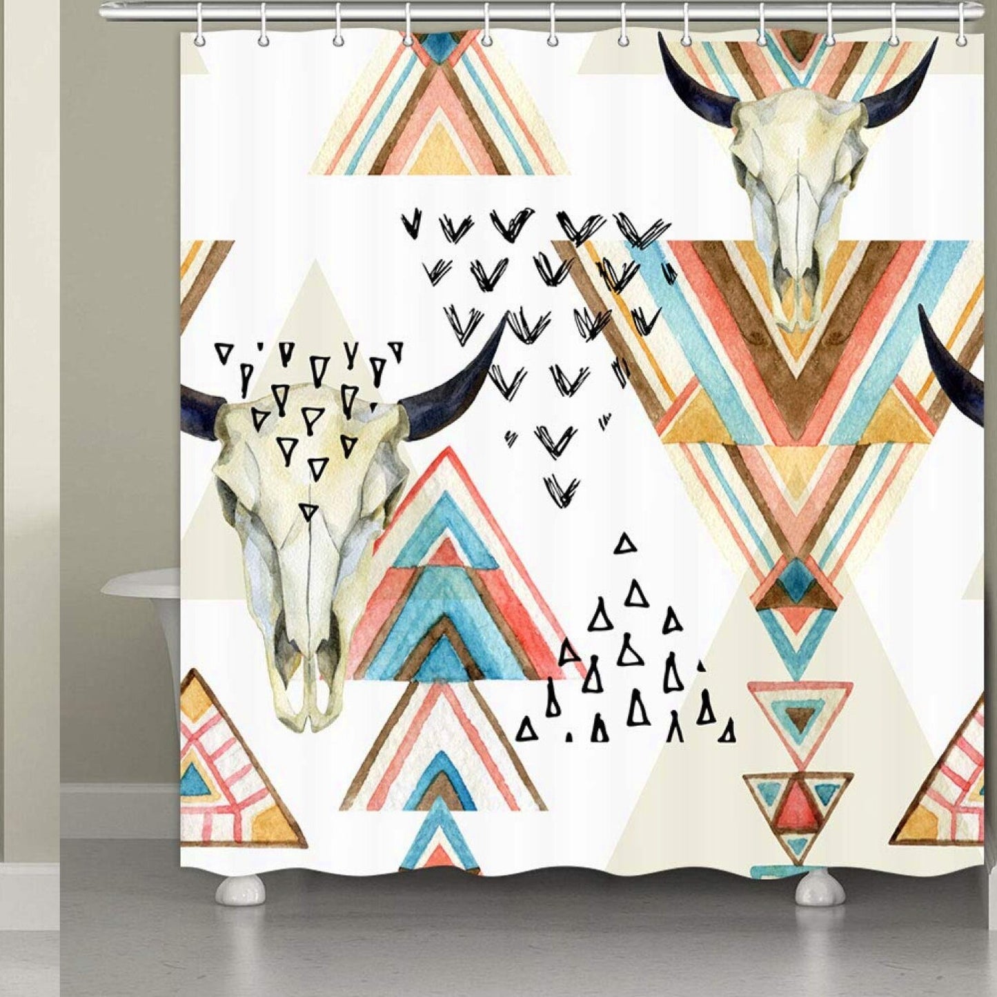 Western Boho Shower Curtain 60x72 Southwestern Trible Skull