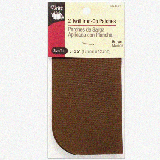 TwillFix Brown Iron-On Patches 5x5-Inch 2 Pack