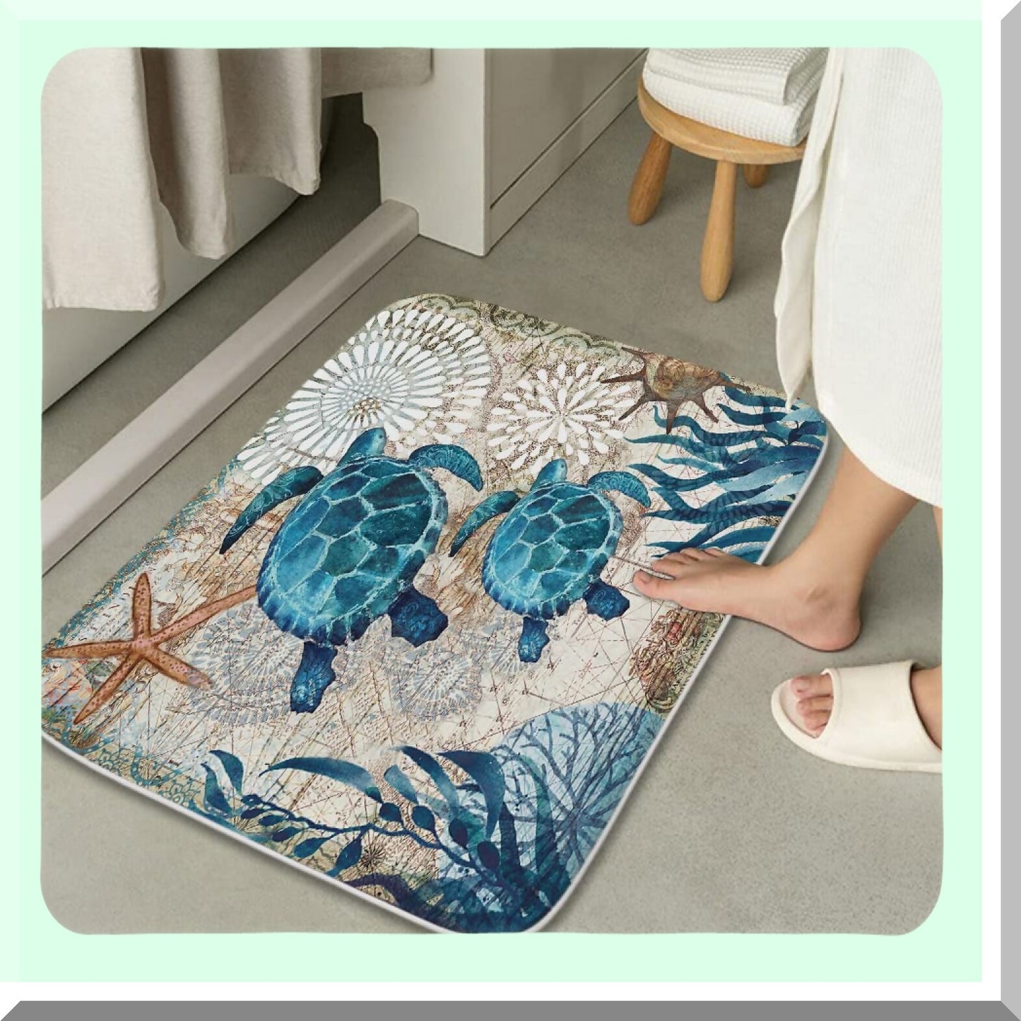 Sea Turtles Nautical Bathroom Set with Shower Curtain and Rugs