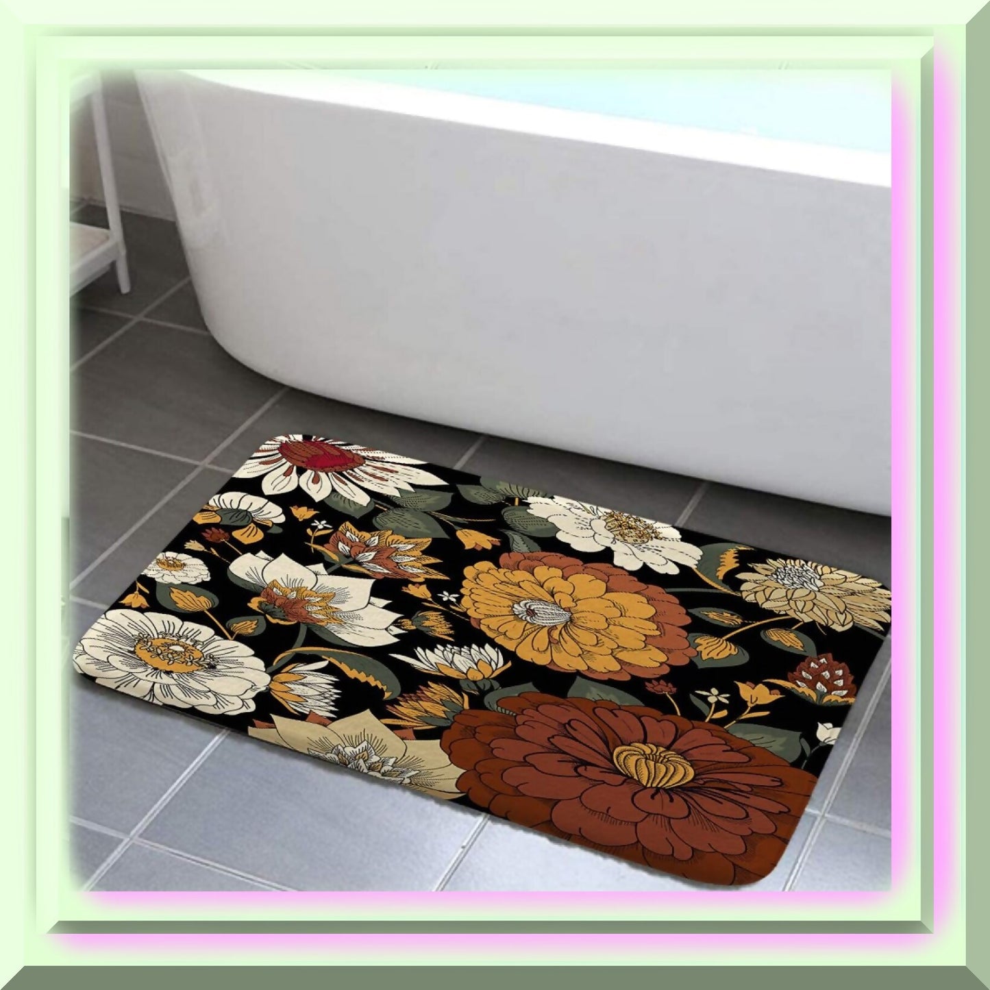 Boho Floral Botanical Bathroom Rug 17x29 Inch
