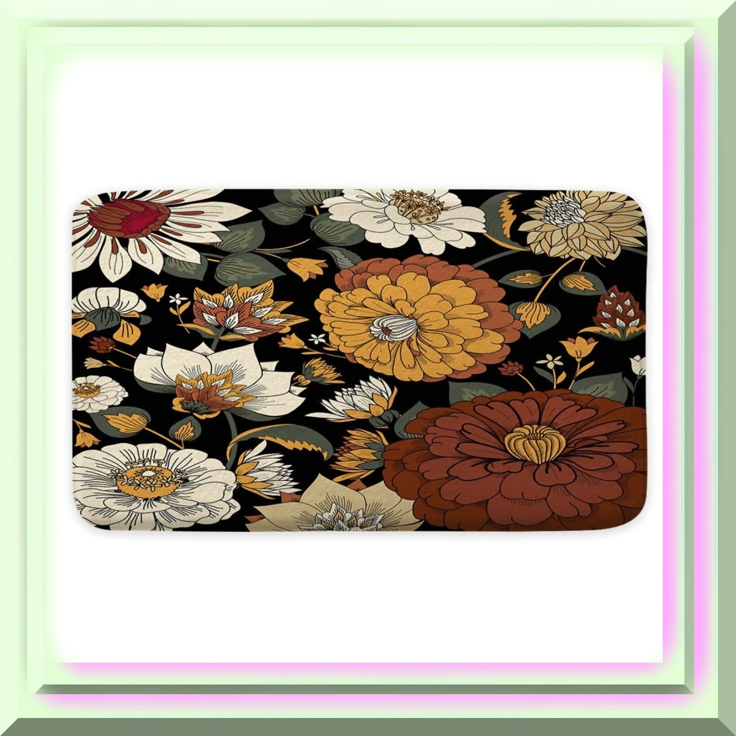 Boho Floral Botanical Bathroom Rug 17x29 Inch