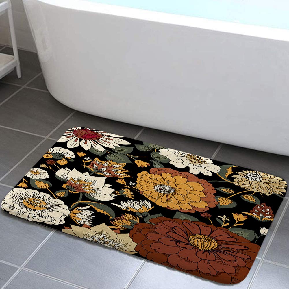 Boho Floral Botanical Bathroom Rug 17x29 Inch