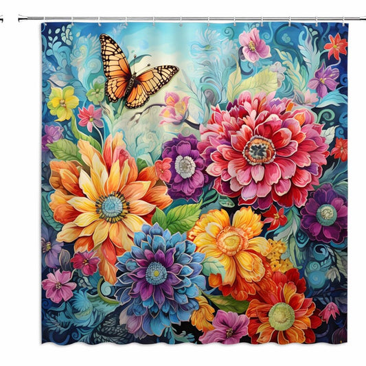 Boho Floral Shower Curtain with Hooks