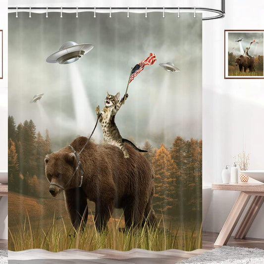 Funny Bear Cabin Shower Curtain 69x70 inches