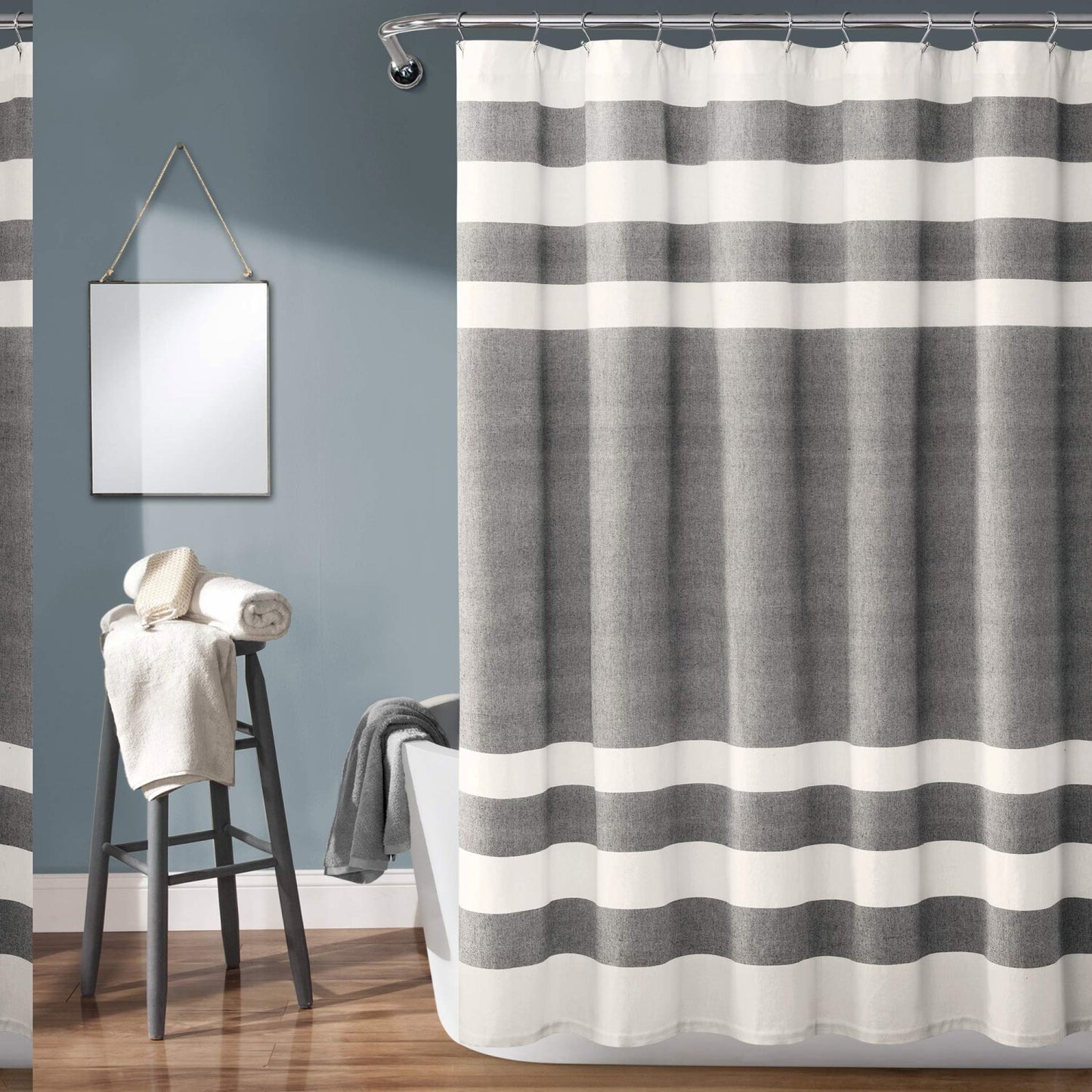 Navy and Gray Cotton Shower Curtain 72x72