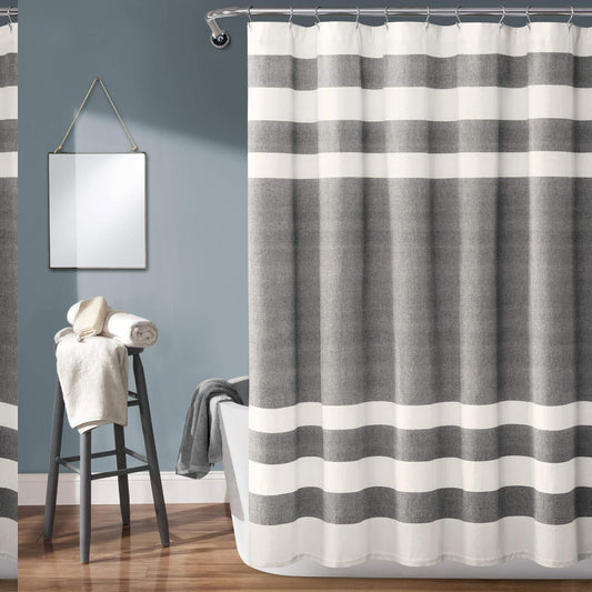 Navy and Gray Cotton Shower Curtain 72x72