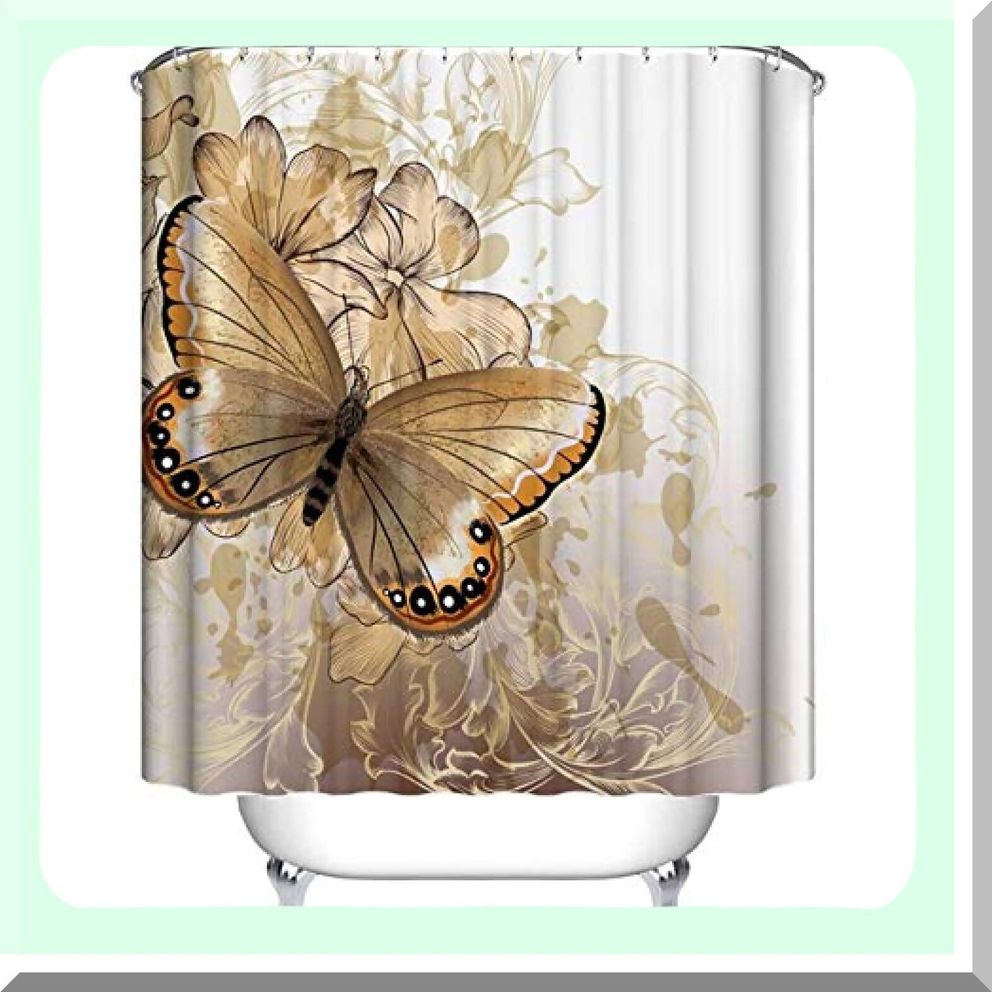 4PCS Yellow Butterfly Shower Curtain Set 72"x72"