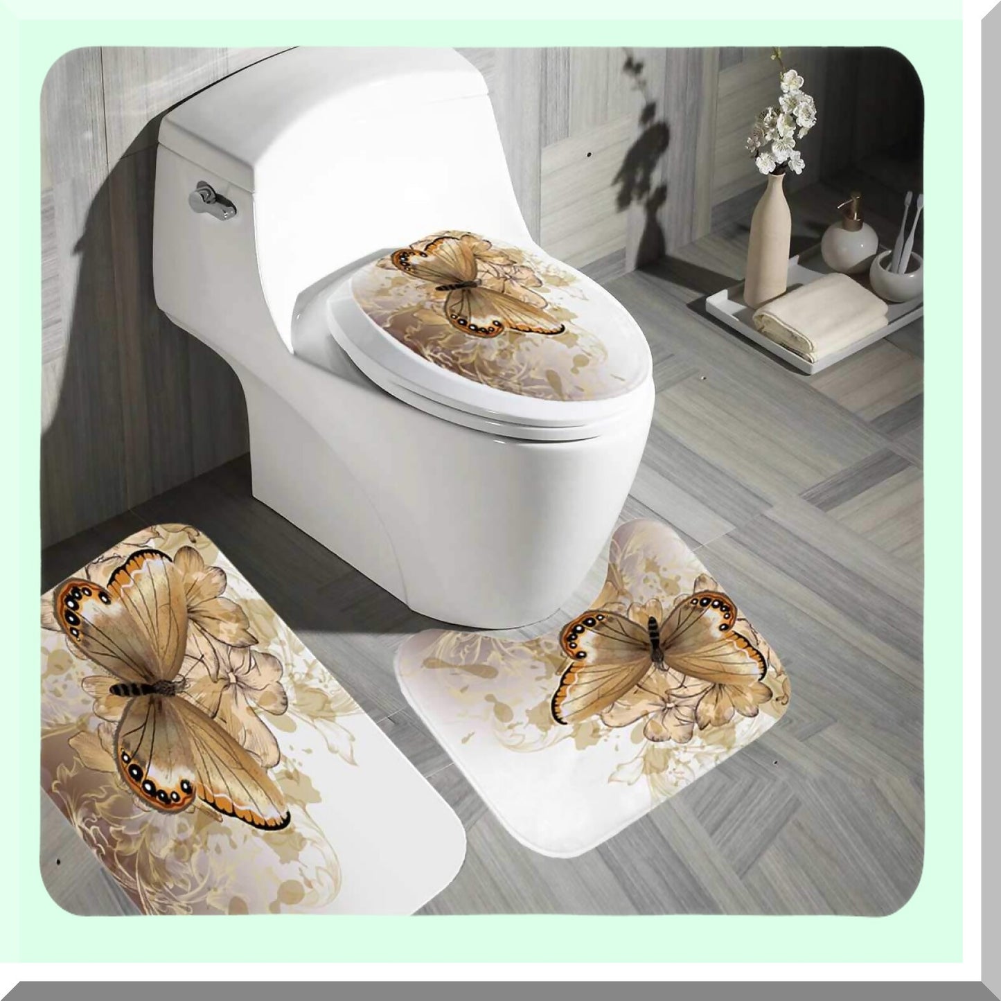 4PCS Yellow Butterfly Shower Curtain Set 72"x72"