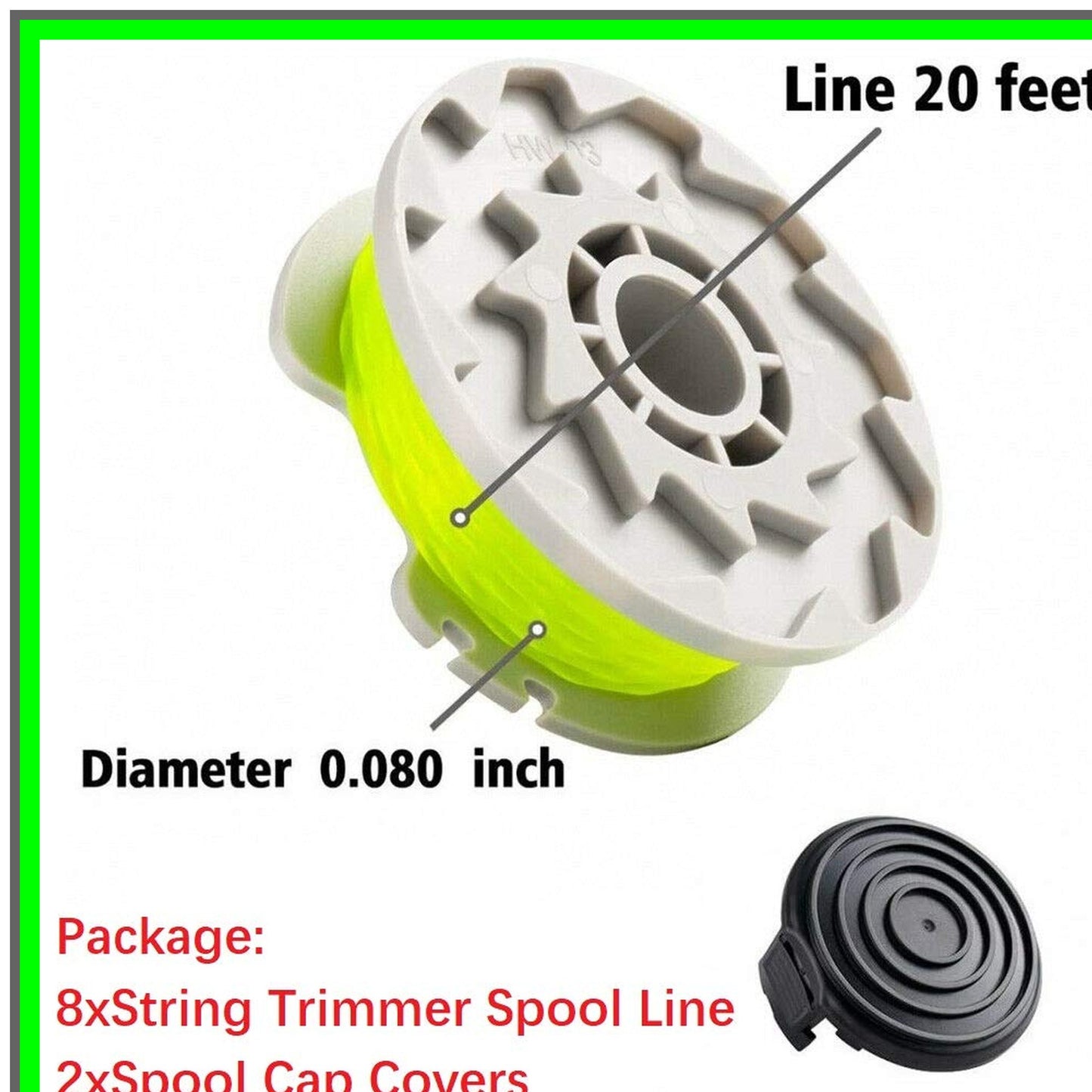 Worx Trimmer Line Replacement Spools 20ft 0.080" Auto-Feed 8 Pack