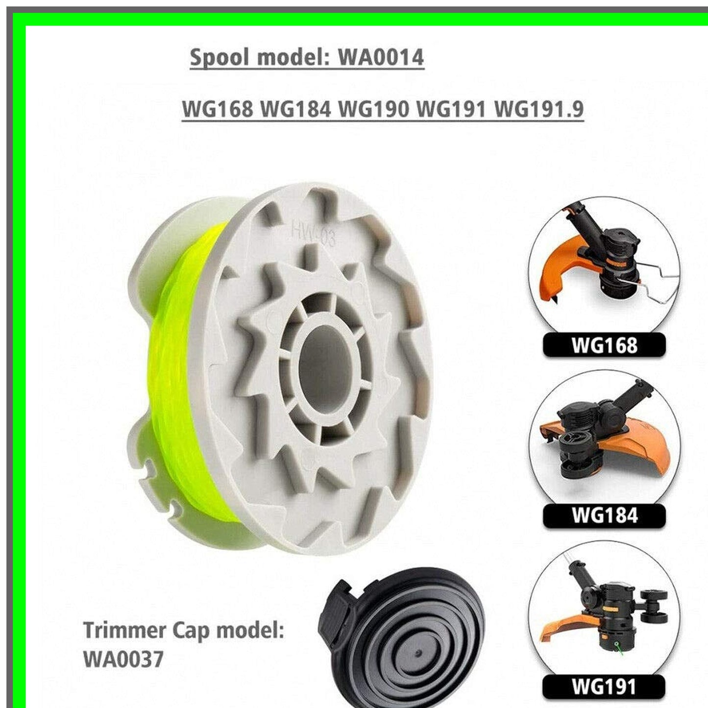 Worx Trimmer Line Replacement Spools 20ft 0.080" Auto-Feed 8 Pack