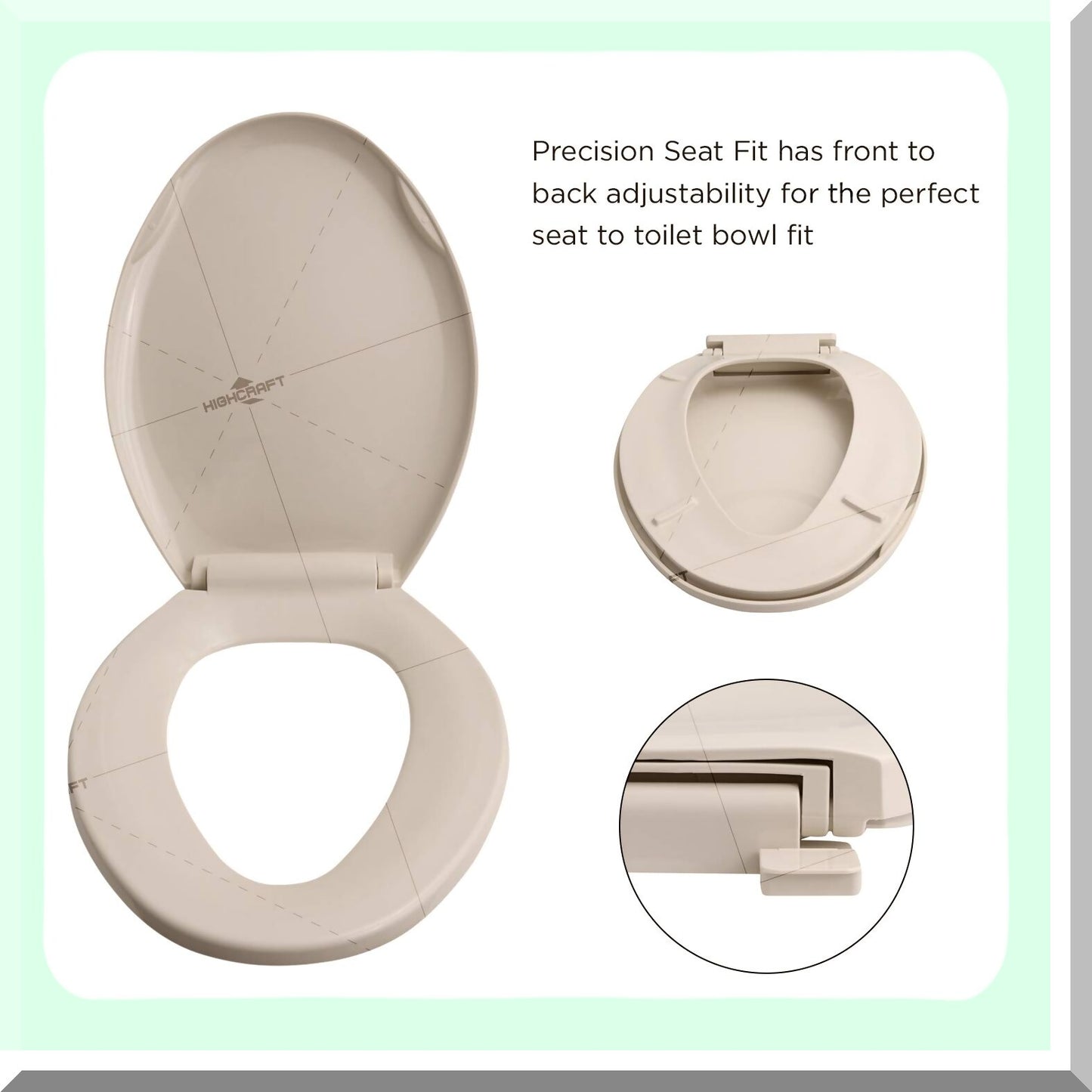 Elongated Plastic Toilet Seat with Adjustable Hinge