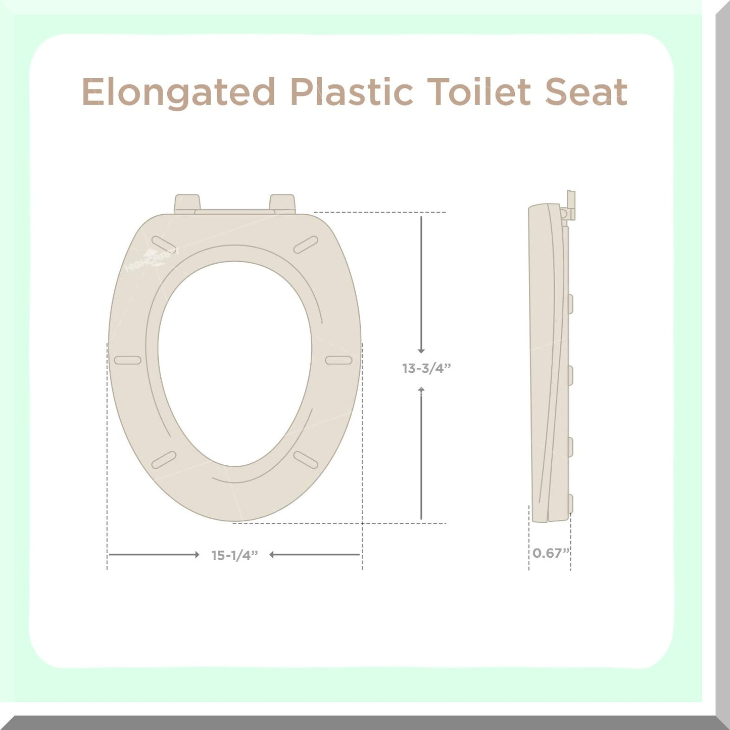 Elongated Plastic Toilet Seat with Adjustable Hinge