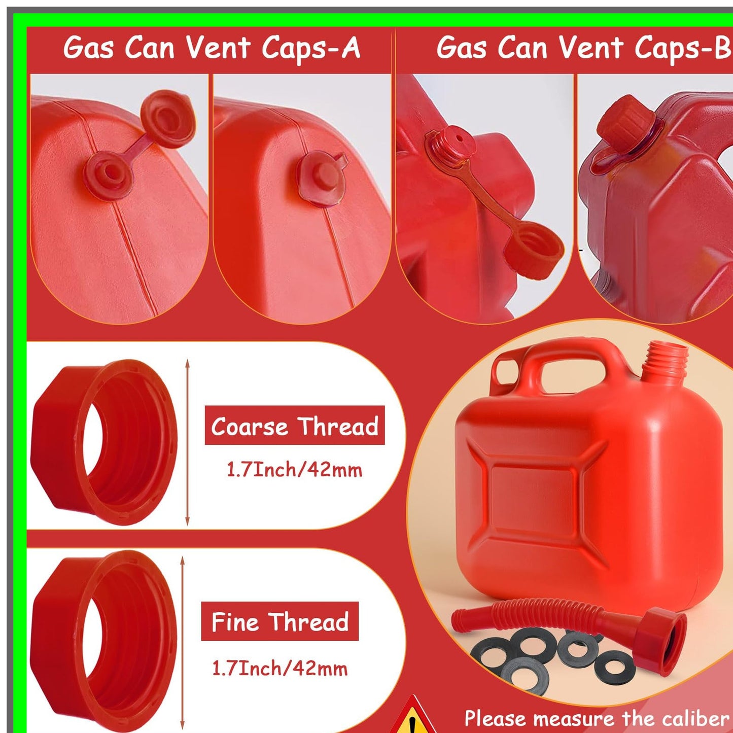 Gas Can Spout Replacement Kit with Vent Caps and Gasket for Easy Pouring