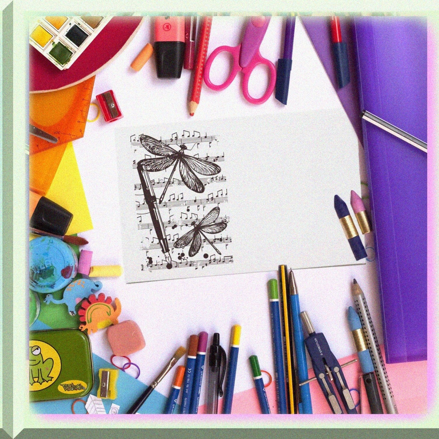 Vintage Butterfly Dragonfly Rubber Stamp 6.3 x 4.3 inches
