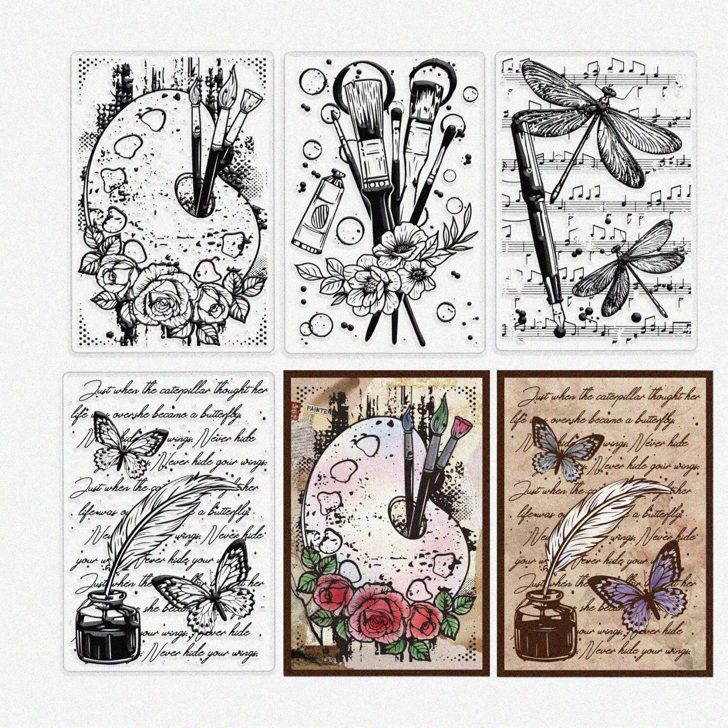 Vintage Butterfly Dragonfly Rubber Stamp 6.3 x 4.3 inches