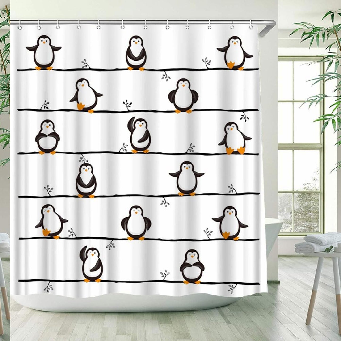 Cartoon Penguin Shower Curtain for Bathroom