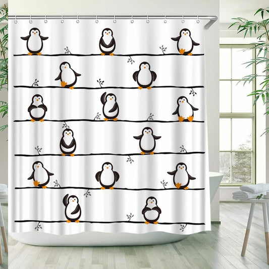 Cartoon Penguin Shower Curtain for Bathroom