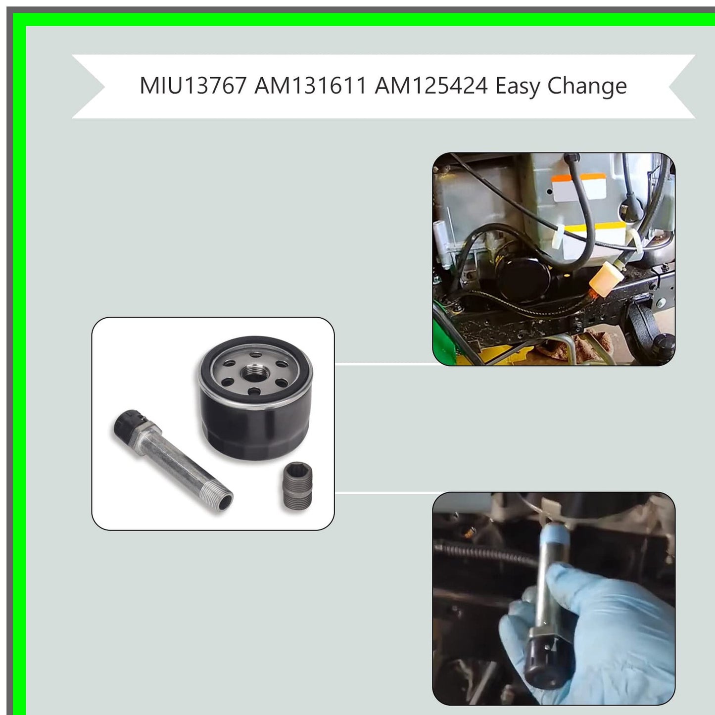 Easy Change Conversion Kit for John Deere Lawn Tractors with Oil Filter and Adapter