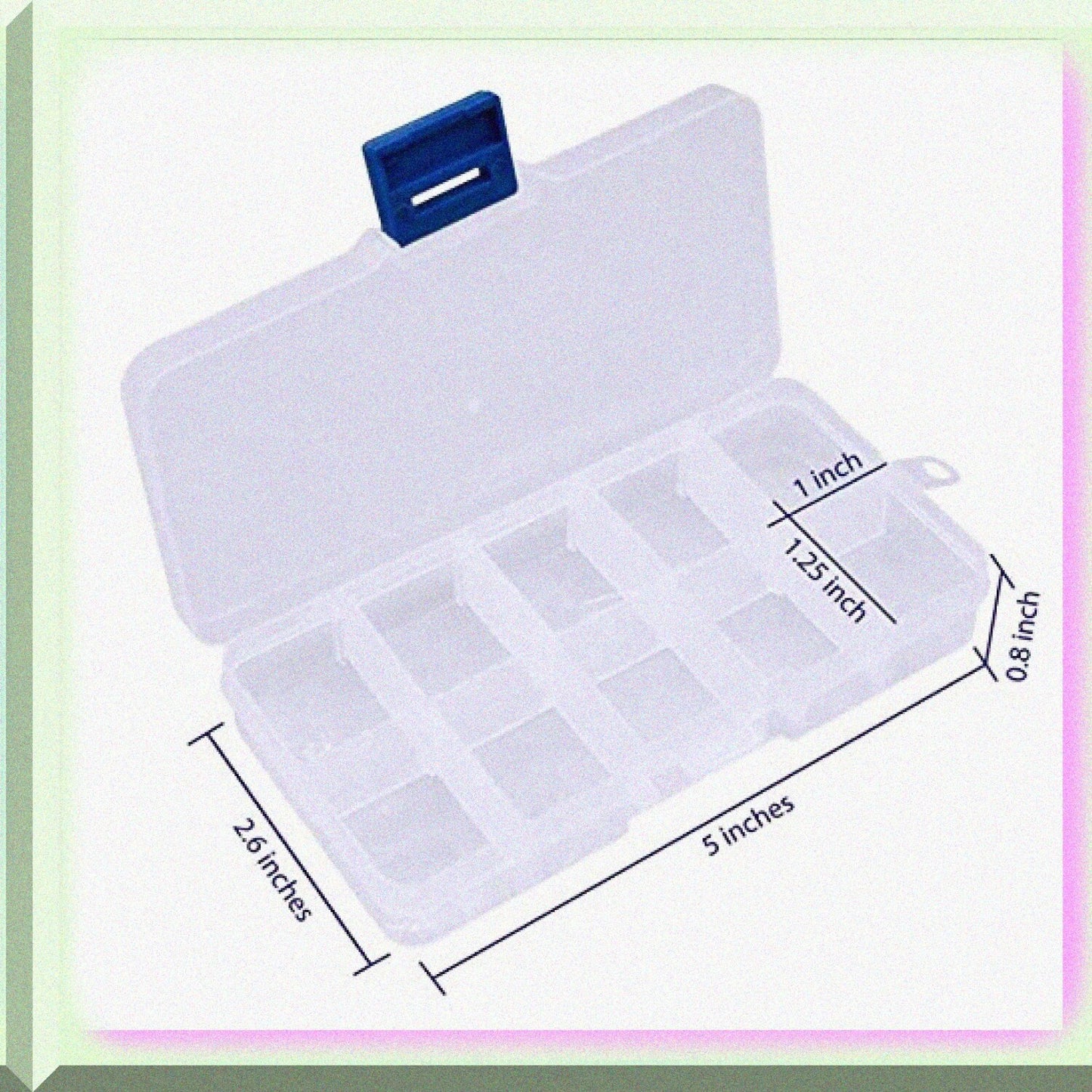 2 Pcs Clear Plastic Compartment Storage Box with Adjustable Dividers