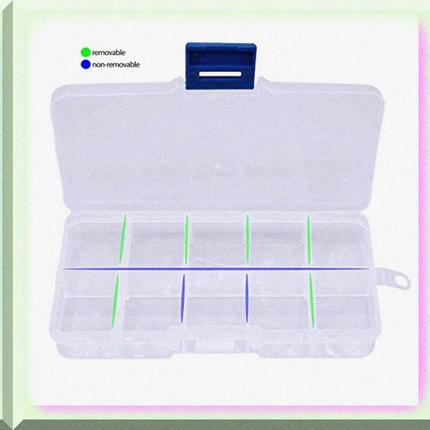 2 Pcs Clear Plastic Compartment Storage Box with Adjustable Dividers