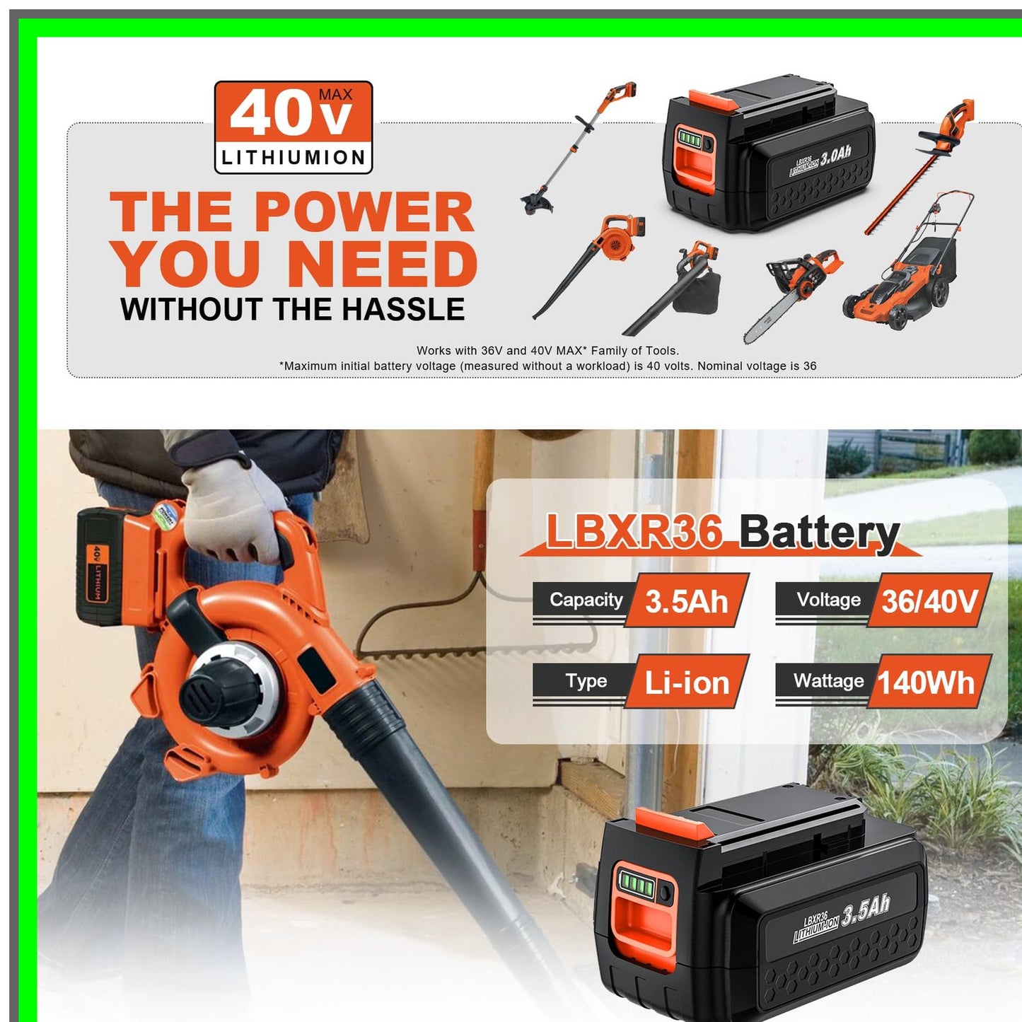 40 Volt MAX 3.5Ah High-Performance Replacement Battery for Power Tools