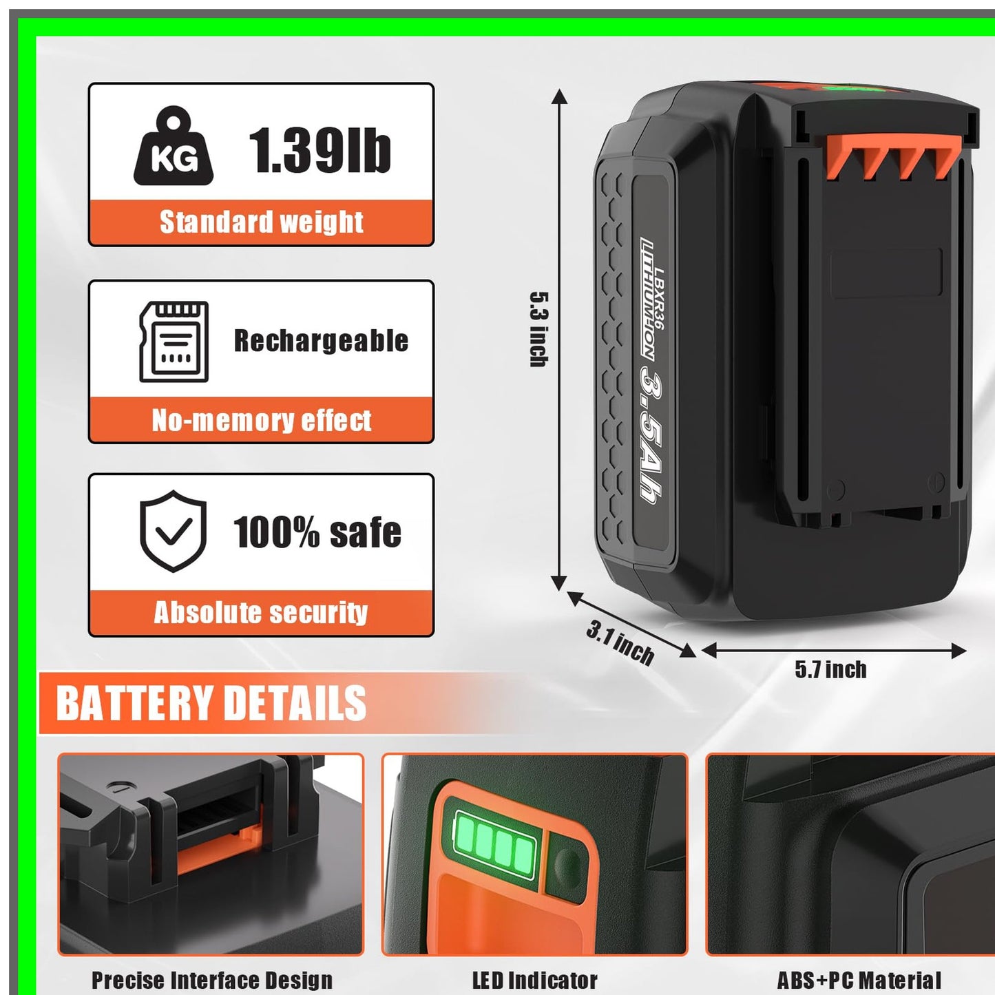 40 Volt MAX 3.5Ah High-Performance Replacement Battery for Power Tools