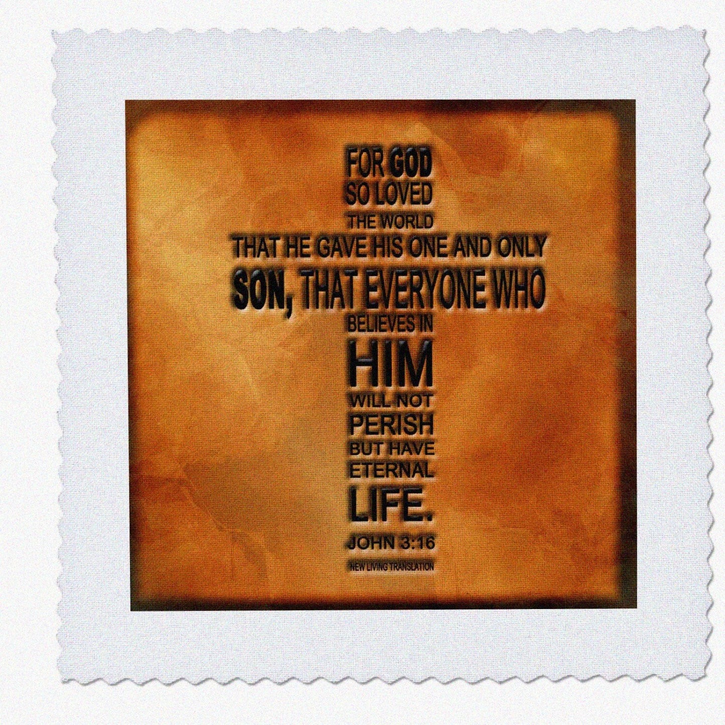 10x10-Inch Quilt Square with John 3:16 Embossed Copper Background