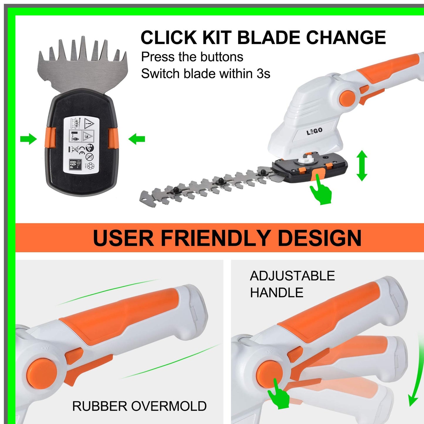 Versatile 7.2V Cordless Hedge Trimmer with Adjustable Angles and Battery