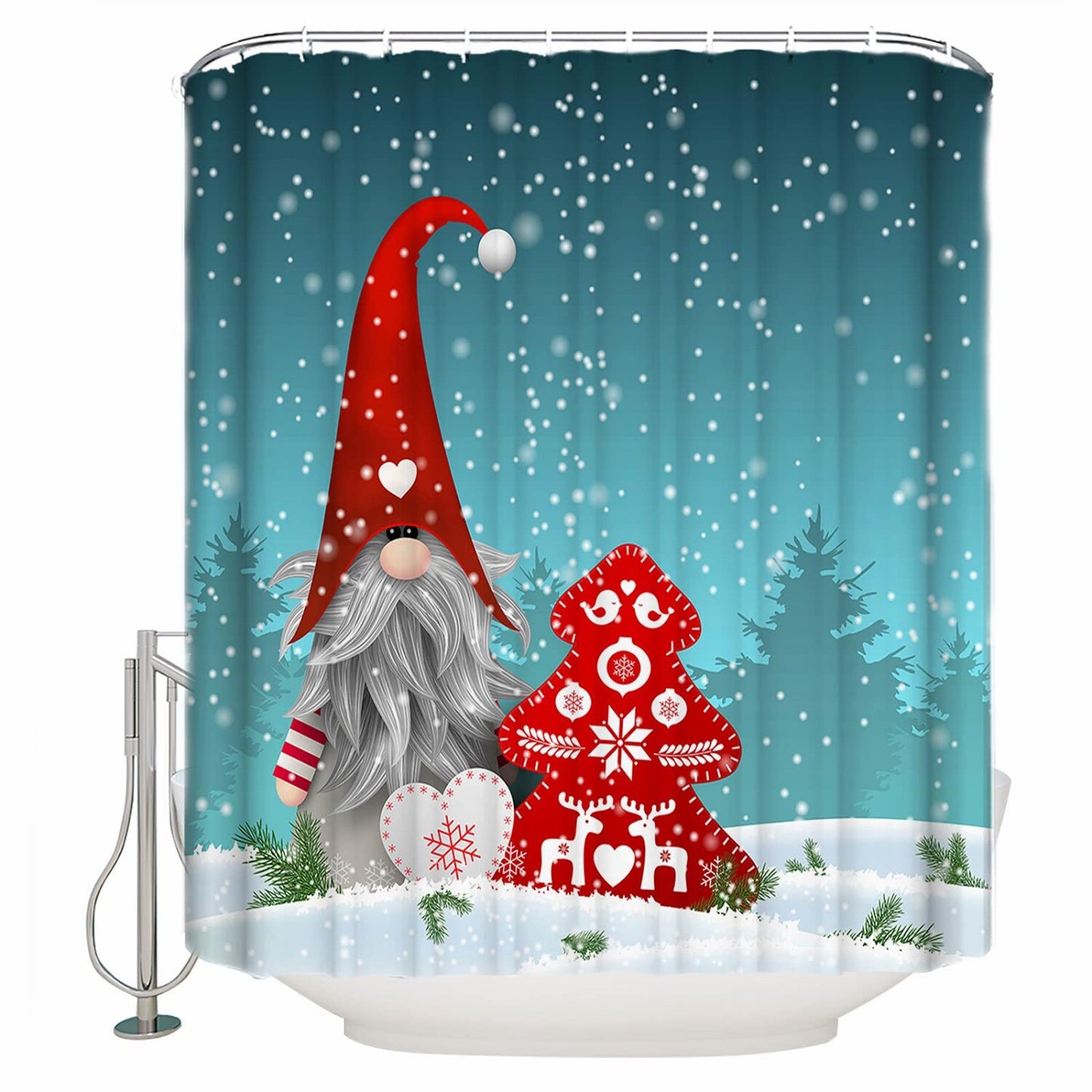 Gnome Shower Curtain Red Tree 72x84 Waterproof