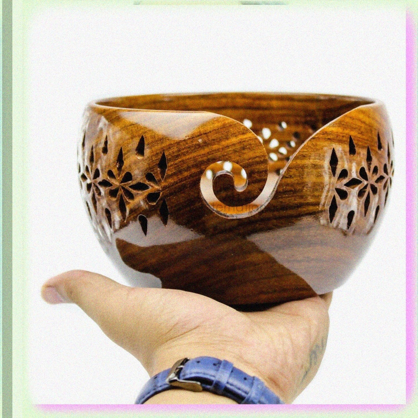 Rosewood Wooden Yarn Storage Bowl Large