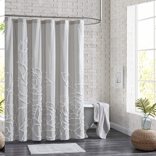 Cotton Shower Curtain 72x72 Inches Grey Chenille Rose